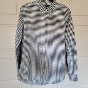Ralph Lauren Mens button down, L, blue and green check on white.